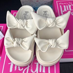 Corkys Cream Slide Sandals with Bow